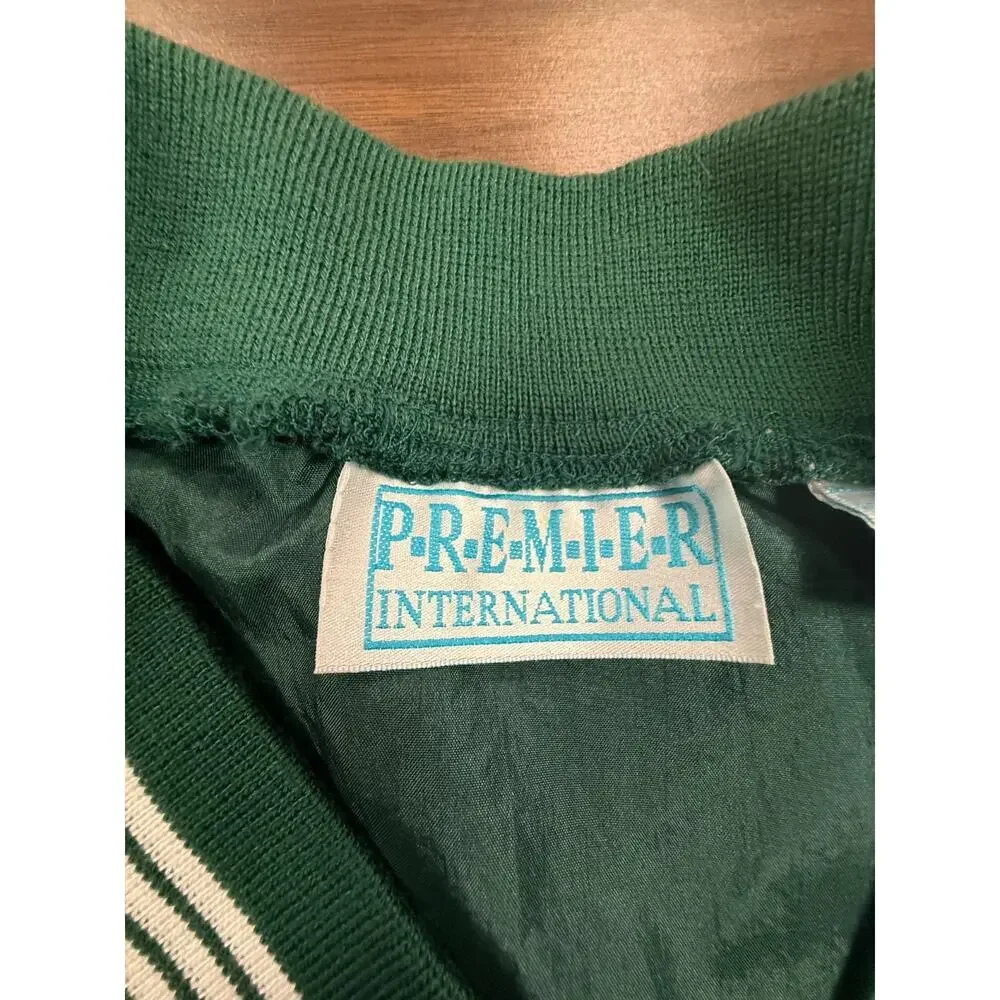 Vintage Premier International Green Pullover Windbreaker V Neck Athletic XL